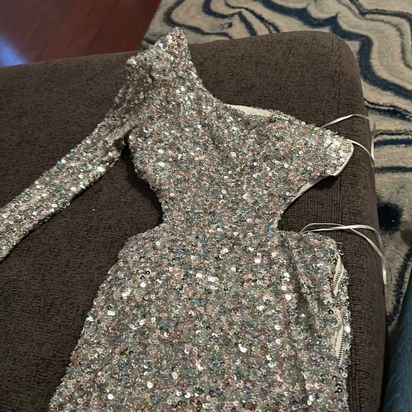 green emerald velvet dress Halter Plunging Silver Sequined Short Homecoming Dress – FancyVestido main image 1
